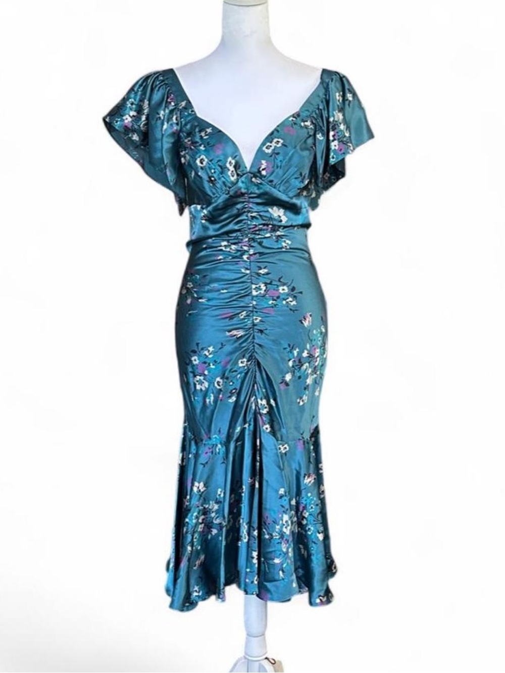 Vintage Betsey Johnson silk floral mermaid midi dress